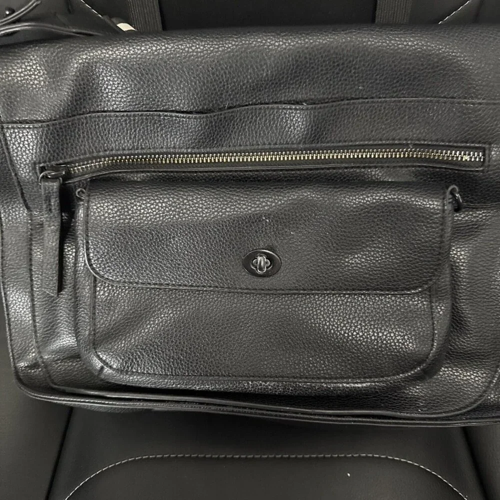 Black Faux Leather Cross body Messenger Bag With Magnetic Front Flap GR72